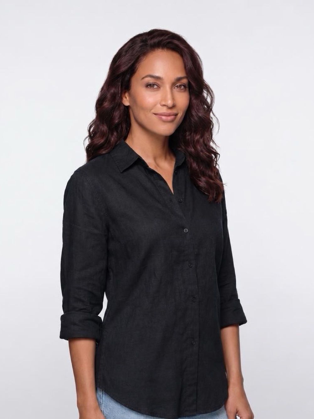 Calzedonia 100% Linen Black Button Down Shirt Blouse Size Medium NWT